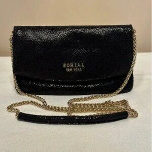 Sorial New York Black Evening Bag with Gold Chain Magnetic Closure